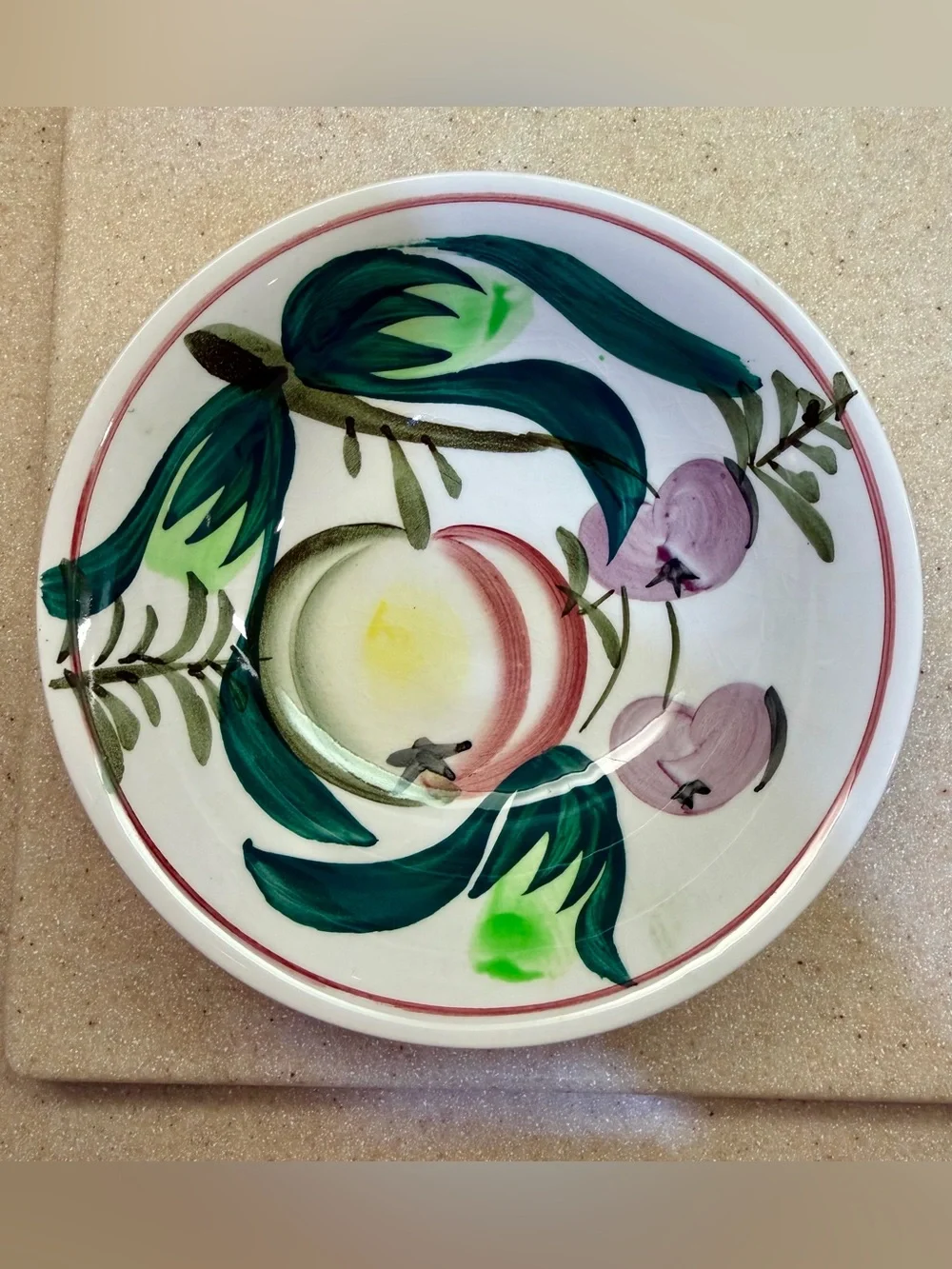 Hand-Painted Tropical Fruit Iron Stone Side Bowls set-4 Green Red Purple Yellow